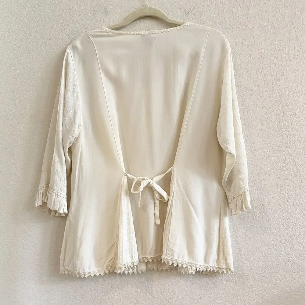 Scully Top Womens Extra Large Cream Heavy Embroidery Western Romantic Feminine - Picture 6 of 8
